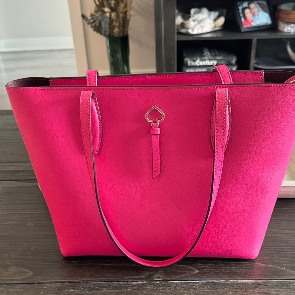 kate spade Hot Pink Leather Tote with Gold Spade Accent